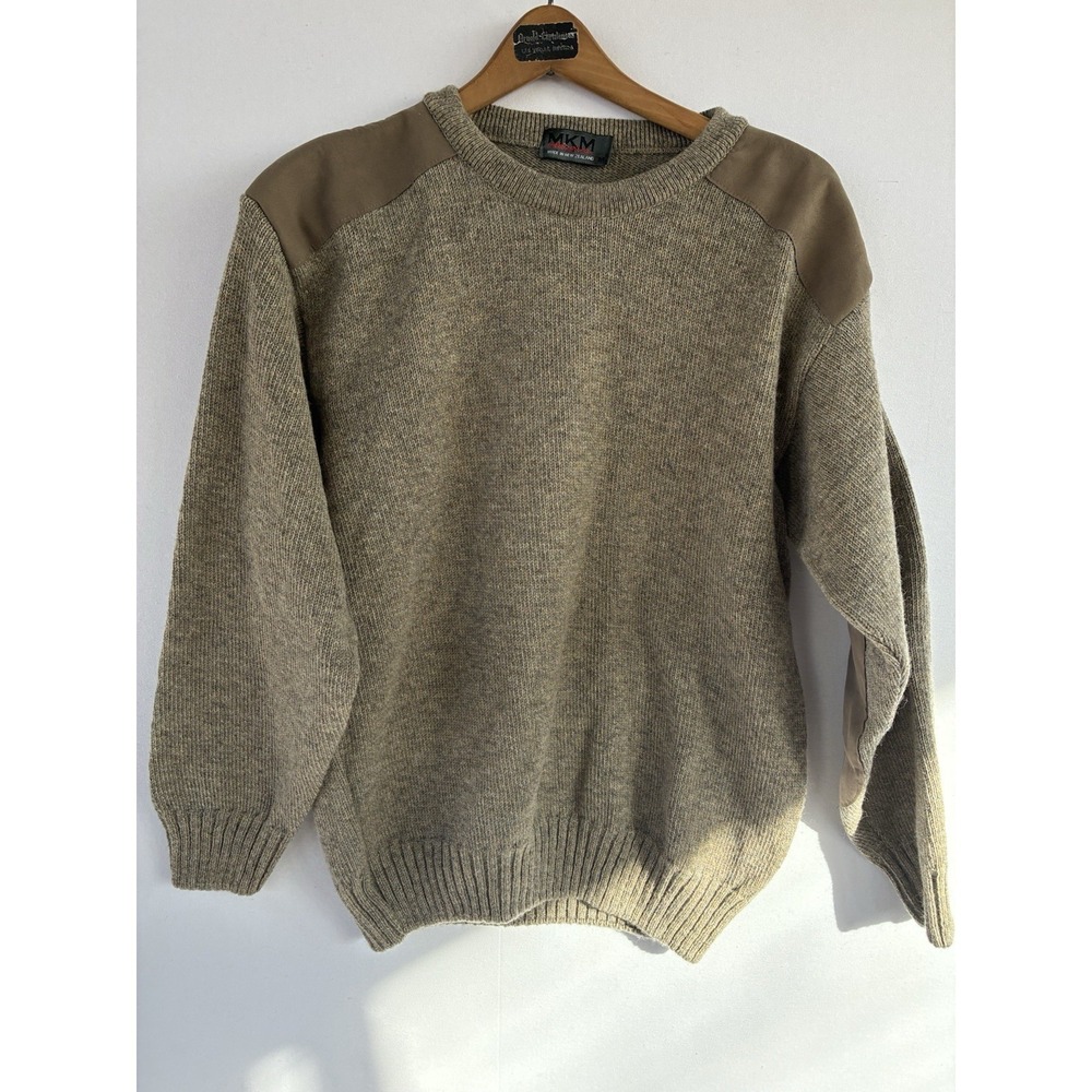 VTG MKM Original Gray/Brown Sweater Patches Made In New Zeland Wool Mens Medium